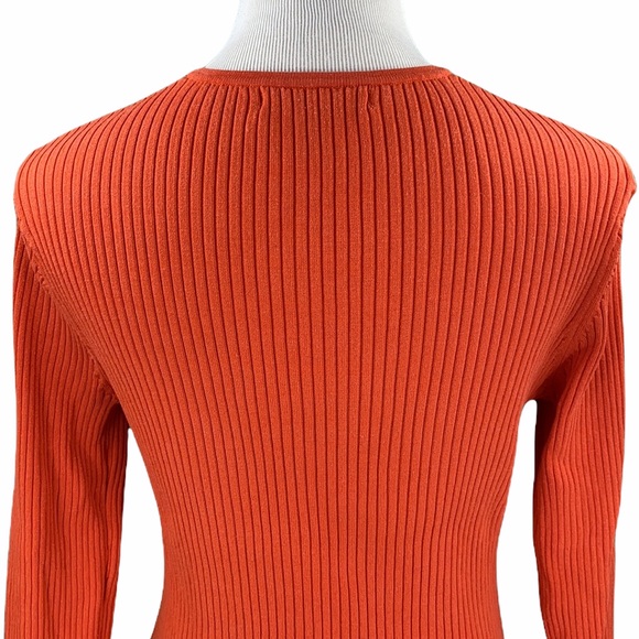 August Silk Knits Stretch Silk Blend Casual Orange Ribbed Knit Sweater - Picture 6 of 11